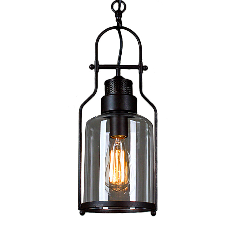 Black/Rust 1 Light Pendant Ceiling Light Farmhouse Clear Glass Mason Jar Hanging Lamp Clearhalo 'Ceiling Lights' 'Close To Ceiling Lights' 'Glass shade' 'Glass' 'Industrial Pendants' 'Industrial' 'Middle Century Pendants' 'Pendant Lights' 'Pendants' 'Tiffany' Lighting' 765098