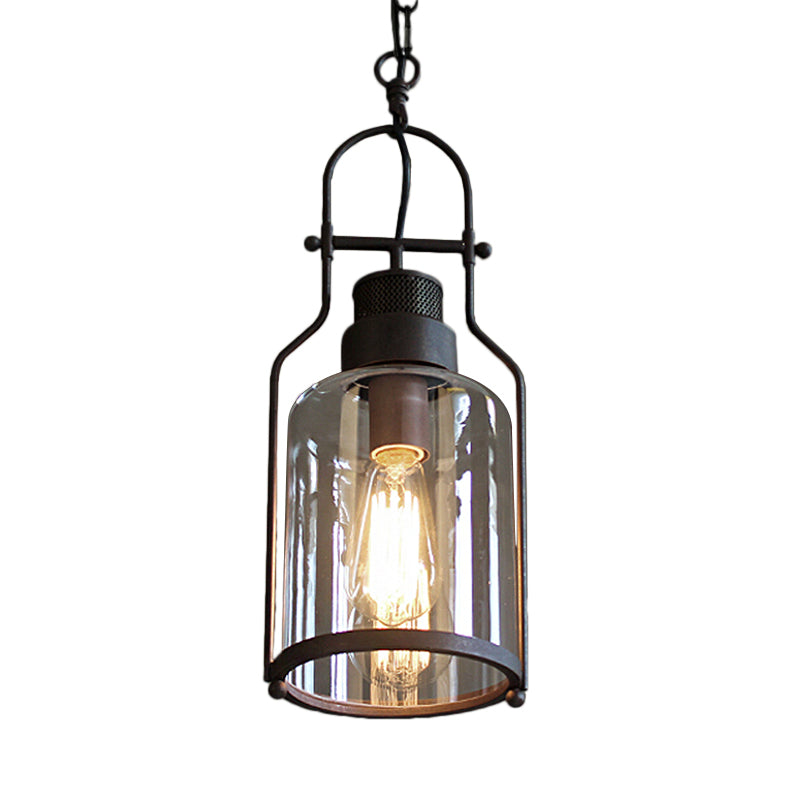 Black/Rust 1 Light Pendant Ceiling Light Farmhouse Clear Glass Mason Jar Hanging Lamp Clearhalo 'Ceiling Lights' 'Close To Ceiling Lights' 'Glass shade' 'Glass' 'Industrial Pendants' 'Industrial' 'Middle Century Pendants' 'Pendant Lights' 'Pendants' 'Tiffany' Lighting' 765099