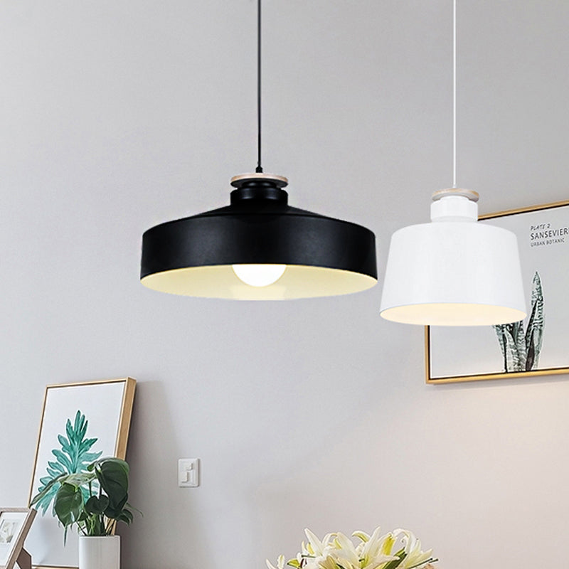 1 Head Barn/Cylinder/Tapered Pendant Light Modern Style Black/White Finish Metal Hanging Ceiling Light with Adjustable Cord Clearhalo 'Ceiling Lights' 'Modern Pendants' 'Modern' 'Pendant Lights' 'Pendants' Lighting' 765120