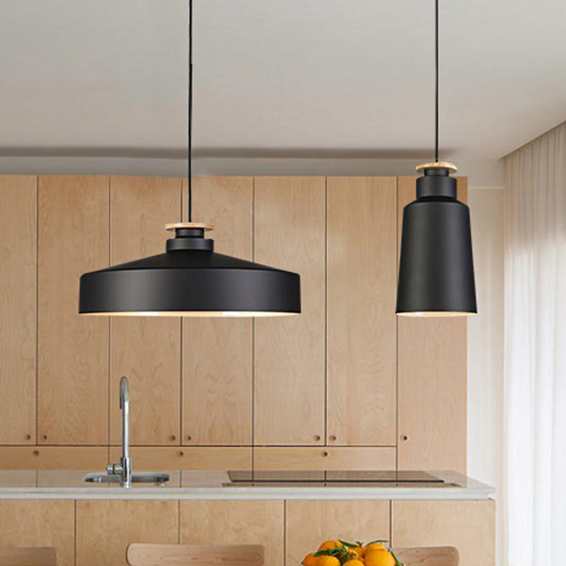 1 Head Barn/Cylinder/Tapered Pendant Light Modern Style Black/White Finish Metal Hanging Ceiling Light with Adjustable Cord Clearhalo 'Ceiling Lights' 'Modern Pendants' 'Modern' 'Pendant Lights' 'Pendants' Lighting' 765128