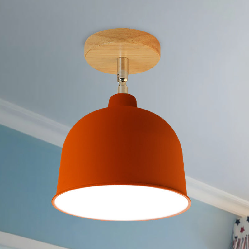 Yellow/Green 1 Bulb Semi-Flush Ceiling Light Modern Metallic Dome Shade Ceiling Mounted Fixture for Bedroom Red Clearhalo 'Ceiling Lights' 'Close To Ceiling Lights' 'Close to ceiling' 'Semi-flushmount' Lighting' 765293