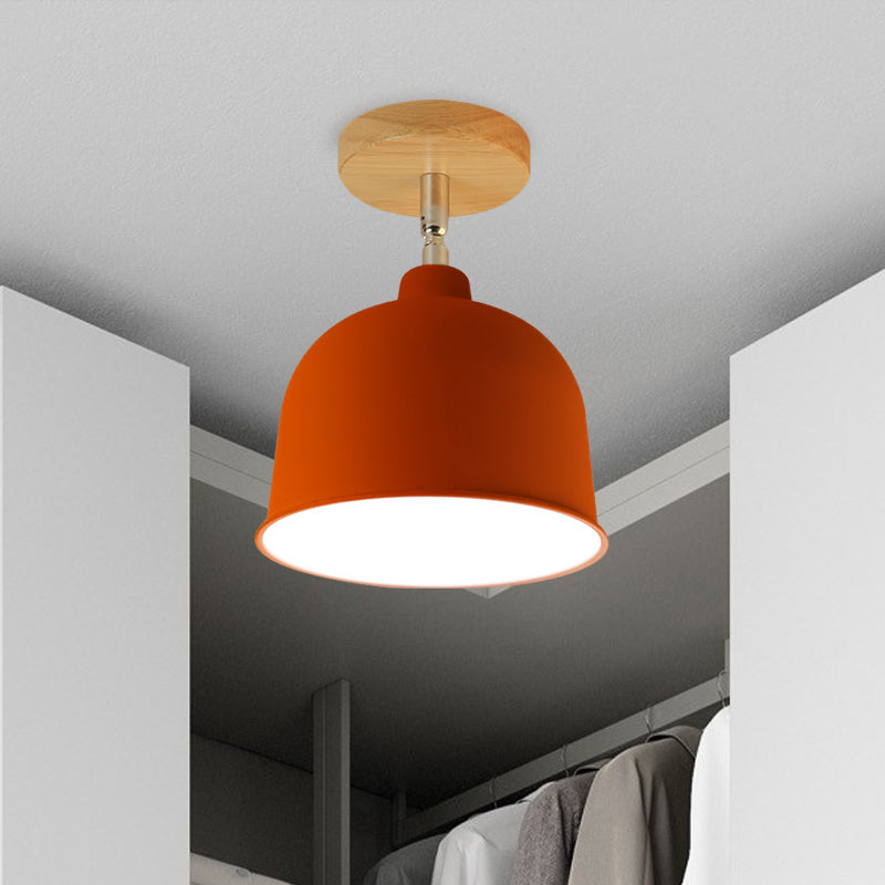 Yellow/Green 1 Bulb Semi-Flush Ceiling Light Modern Metallic Dome Shade Ceiling Mounted Fixture for Bedroom Clearhalo 'Ceiling Lights' 'Close To Ceiling Lights' 'Close to ceiling' 'Semi-flushmount' Lighting' 765294