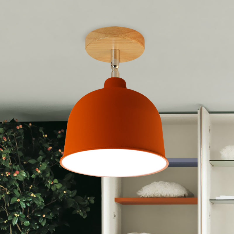 Yellow/Green 1 Bulb Semi-Flush Ceiling Light Modern Metallic Dome Shade Ceiling Mounted Fixture for Bedroom Clearhalo 'Ceiling Lights' 'Close To Ceiling Lights' 'Close to ceiling' 'Semi-flushmount' Lighting' 765295