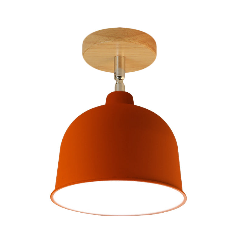 Yellow/Green 1 Bulb Semi-Flush Ceiling Light Modern Metallic Dome Shade Ceiling Mounted Fixture for Bedroom Clearhalo 'Ceiling Lights' 'Close To Ceiling Lights' 'Close to ceiling' 'Semi-flushmount' Lighting' 765296