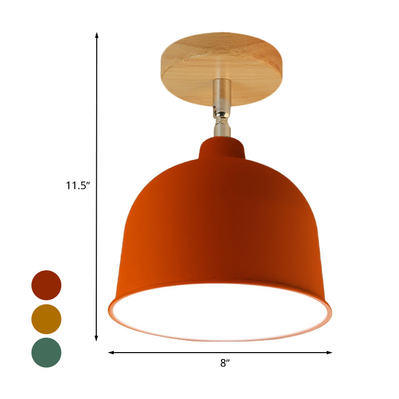 Yellow/Green 1 Bulb Semi-Flush Ceiling Light Modern Metallic Dome Shade Ceiling Mounted Fixture for Bedroom Clearhalo 'Ceiling Lights' 'Close To Ceiling Lights' 'Close to ceiling' 'Semi-flushmount' Lighting' 765297