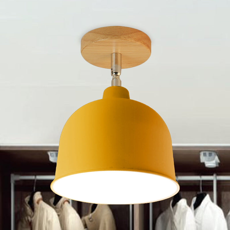 Yellow/Green 1 Bulb Semi-Flush Ceiling Light Modern Metallic Dome Shade Ceiling Mounted Fixture for Bedroom Yellow Clearhalo 'Ceiling Lights' 'Close To Ceiling Lights' 'Close to ceiling' 'Semi-flushmount' Lighting' 765298