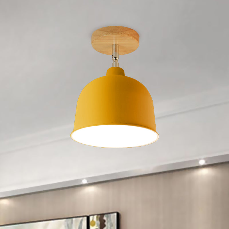 Yellow/Green 1 Bulb Semi-Flush Ceiling Light Modern Metallic Dome Shade Ceiling Mounted Fixture for Bedroom Clearhalo 'Ceiling Lights' 'Close To Ceiling Lights' 'Close to ceiling' 'Semi-flushmount' Lighting' 765299