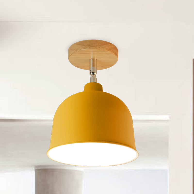 Yellow/Green 1 Bulb Semi-Flush Ceiling Light Modern Metallic Dome Shade Ceiling Mounted Fixture for Bedroom Clearhalo 'Ceiling Lights' 'Close To Ceiling Lights' 'Close to ceiling' 'Semi-flushmount' Lighting' 765300