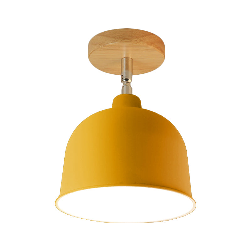 Yellow/Green 1 Bulb Semi-Flush Ceiling Light Modern Metallic Dome Shade Ceiling Mounted Fixture for Bedroom Clearhalo 'Ceiling Lights' 'Close To Ceiling Lights' 'Close to ceiling' 'Semi-flushmount' Lighting' 765301