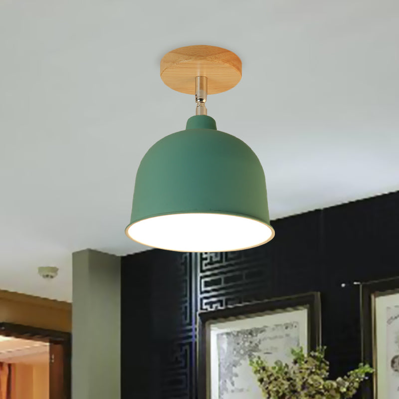 Yellow/Green 1 Bulb Semi-Flush Ceiling Light Modern Metallic Dome Shade Ceiling Mounted Fixture for Bedroom Clearhalo 'Ceiling Lights' 'Close To Ceiling Lights' 'Close to ceiling' 'Semi-flushmount' Lighting' 765303