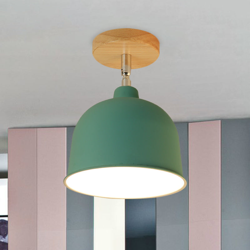 Yellow/Green 1 Bulb Semi-Flush Ceiling Light Modern Metallic Dome Shade Ceiling Mounted Fixture for Bedroom Clearhalo 'Ceiling Lights' 'Close To Ceiling Lights' 'Close to ceiling' 'Semi-flushmount' Lighting' 765304