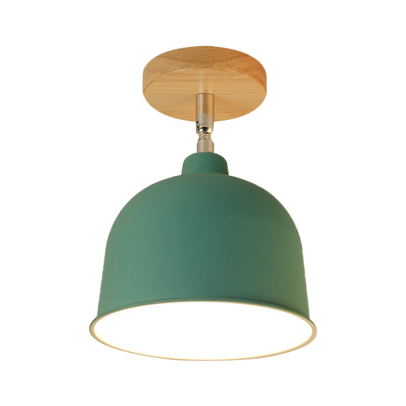 Yellow/Green 1 Bulb Semi-Flush Ceiling Light Modern Metallic Dome Shade Ceiling Mounted Fixture for Bedroom Clearhalo 'Ceiling Lights' 'Close To Ceiling Lights' 'Close to ceiling' 'Semi-flushmount' Lighting' 765305