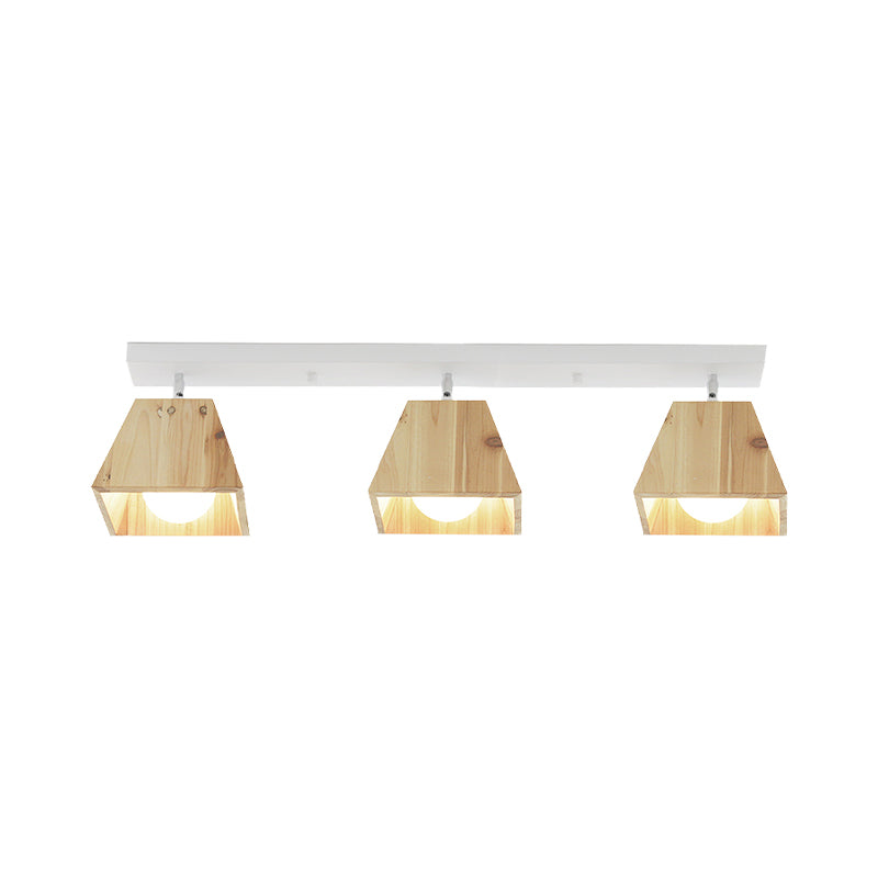 Contemporary Trapezoid Semi Flush Pendant Light 1/2/3-Head Wooden Ceiling Light Fixture in White Finish Clearhalo 'Ceiling Lights' 'Close To Ceiling Lights' 'Close to ceiling' 'Semi-flushmount' Lighting' 765362