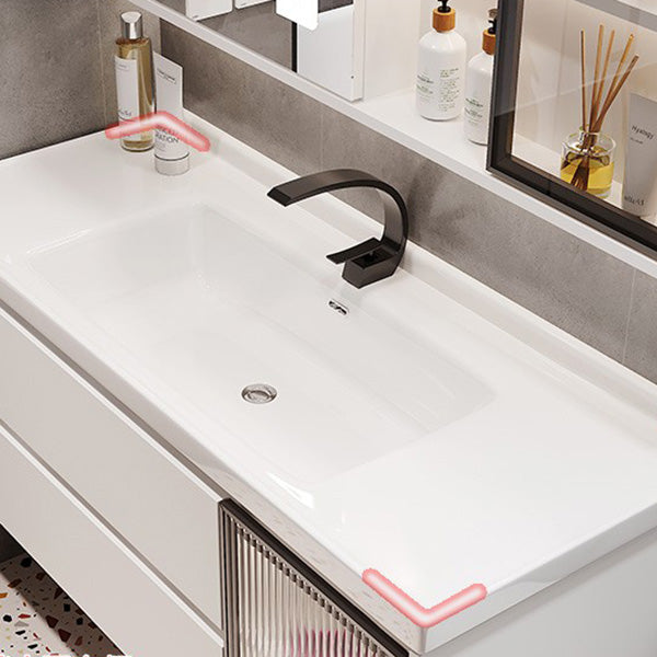 Wood Glam Sink Vanity Freestanding Bathroom Sink Vanity with Mirror Clearhalo 'Bathroom Remodel & Bathroom Fixtures' 'Bathroom Vanities' 'bathroom_vanities' 'Home Improvement' 'home_improvement' 'home_improvement_bathroom_vanities' 7667279