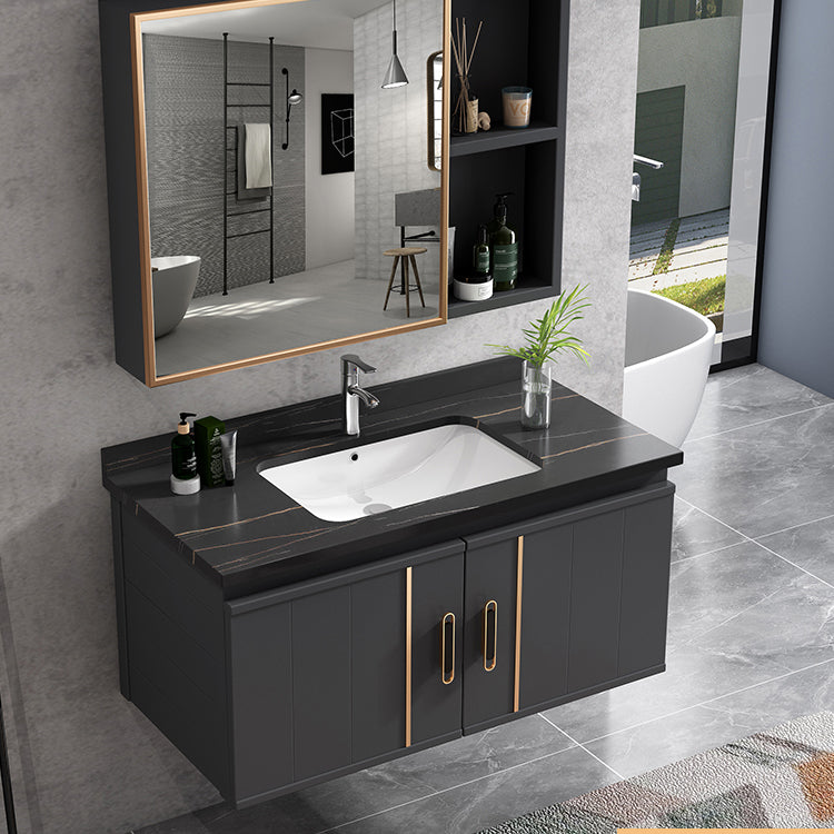 Wall Mount Bathroom Sink Vanity Glam Bathroom Vanity with Mirror Clearhalo 'Bathroom Remodel & Bathroom Fixtures' 'Bathroom Vanities' 'bathroom_vanities' 'Home Improvement' 'home_improvement' 'home_improvement_bathroom_vanities' 7667392