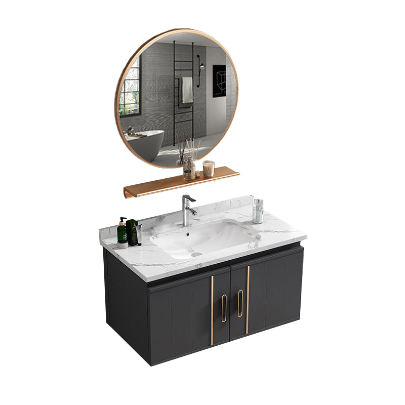 Wall Mount Bathroom Sink Vanity Glam Bathroom Vanity with Mirror Vanity & Faucet & Mirrors 27.6"L x 18.5"W x 17.7"H White Clearhalo 'Bathroom Remodel & Bathroom Fixtures' 'Bathroom Vanities' 'bathroom_vanities' 'Home Improvement' 'home_improvement' 'home_improvement_bathroom_vanities' 7667406