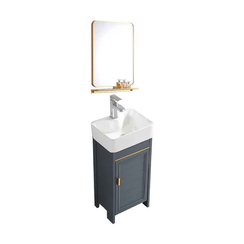 Glam Metal Sink Vanity Freestanding Single-Sink Bathroom Sink Vanity Vanity & Faucet & Square Mirror 16"L x 12"W x 32"H Clearhalo 'Bathroom Remodel & Bathroom Fixtures' 'Bathroom Vanities' 'bathroom_vanities' 'Home Improvement' 'home_improvement' 'home_improvement_bathroom_vanities' 7667428