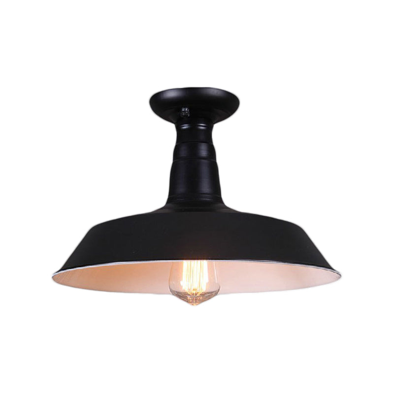 10"/14" Dia 1 Bulb Semi-Flush Mount Light Industrial Barn Shade Metallic Close to Ceiling Light in Black Clearhalo 'Ceiling Lights' 'Close To Ceiling Lights' 'Close to ceiling' 'Semi-flushmount' Lighting' 767178