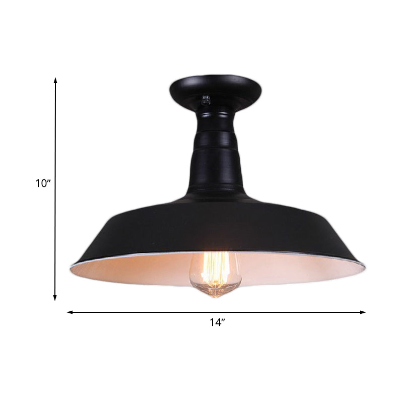 10"/14" Dia 1 Bulb Semi-Flush Mount Light Industrial Barn Shade Metallic Close to Ceiling Light in Black Clearhalo 'Ceiling Lights' 'Close To Ceiling Lights' 'Close to ceiling' 'Semi-flushmount' Lighting' 767180