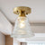 Single Bulb Semi Flush Mount Industrial Cone Clear Textured Glass Ceiling Light in Brass for Living Room Brass D Clearhalo 'Ceiling Lights' 'Close To Ceiling Lights' 'Close to ceiling' 'Flush mount' 'Industrial Flush Mount' Lighting' 767232