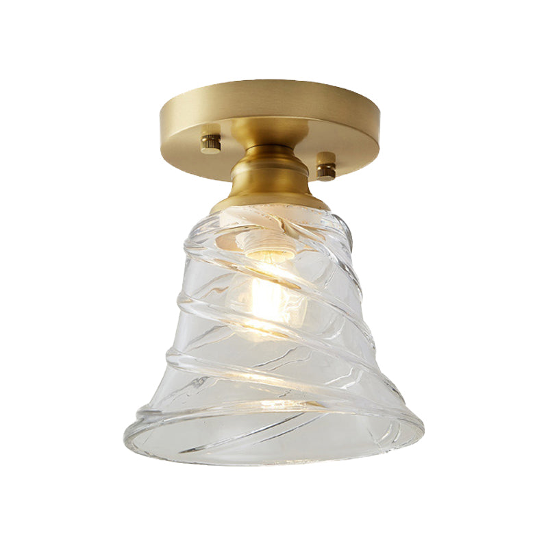 Single Bulb Semi Flush Mount Industrial Cone Clear Textured Glass Ceiling Light in Brass for Living Room Clearhalo 'Ceiling Lights' 'Close To Ceiling Lights' 'Close to ceiling' 'Flush mount' 'Industrial Flush Mount' Lighting' 767235