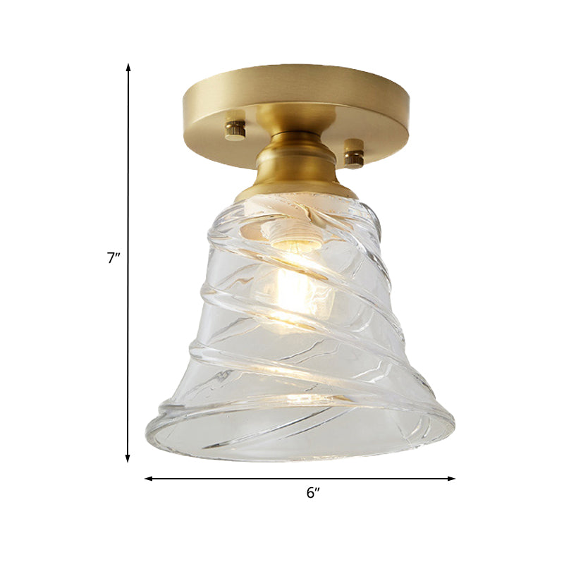 Single Bulb Semi Flush Mount Industrial Cone Clear Textured Glass Ceiling Light in Brass for Living Room Clearhalo 'Ceiling Lights' 'Close To Ceiling Lights' 'Close to ceiling' 'Flush mount' 'Industrial Flush Mount' Lighting' 767236