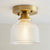 One Light Dome Semi Flush Light Industrial Brass Prismatic Glass Lighting Fixture for Living Room Brass Clearhalo 'Ceiling Lights' 'Close To Ceiling Lights' 'Close to ceiling' 'Glass shade' 'Glass' 'Semi-flushmount' Lighting' 767262