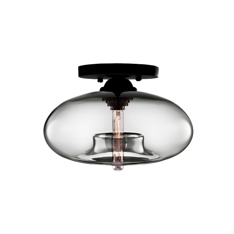1 Light Ceiling Light Fixture with Oval Shade Red/Brown/Blue Glass Industrial Living Room Semi Flush in Black Clearhalo 'Ceiling Lights' 'Close To Ceiling Lights' 'Close to ceiling' 'Flush mount' 'Industrial Flush Mount' Lighting' 767290