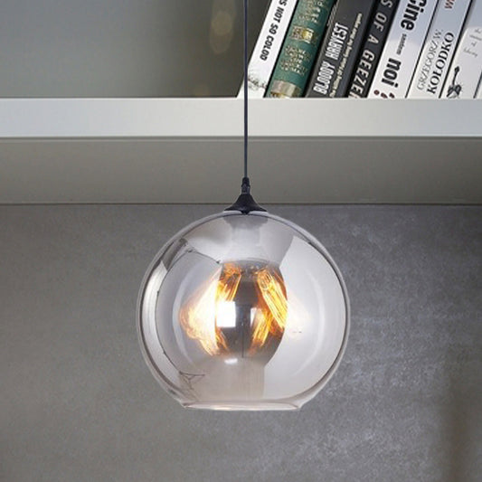 Industrial Globe Pendant Lighting 1 Light Grey Glass Hanging Light Fixture in Black for Indoor Grey Clearhalo 'Ceiling Lights' 'Glass shade' 'Glass' 'Industrial Pendants' 'Industrial' 'Island Lights' 'Middle Century Pendants' 'Pendant Lights' 'Pendants' 'Tiffany' Lighting' 767322