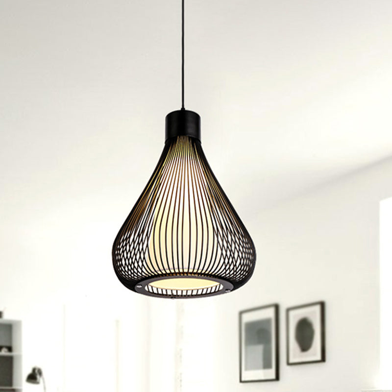 Metallic Black/White Ceiling Lighting Teardrop Cage Shade 1 Bulb Retro Industrial Pendant Light Fixture Clearhalo 'Art Deco Pendants' 'Black' 'Cast Iron' 'Ceiling Lights' 'Ceramic' 'Crystal' 'Industrial Pendants' 'Industrial' 'Metal' 'Middle Century Pendants' 'Pendant Lights' 'Pendants' 'Rustic Pendants' 'Tiffany' Lighting' 767338
