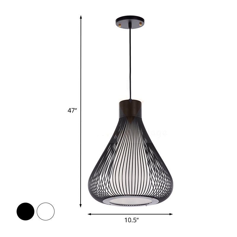 Metallic Black/White Ceiling Lighting Teardrop Cage Shade 1 Bulb Retro Industrial Pendant Light Fixture Clearhalo 'Art Deco Pendants' 'Black' 'Cast Iron' 'Ceiling Lights' 'Ceramic' 'Crystal' 'Industrial Pendants' 'Industrial' 'Metal' 'Middle Century Pendants' 'Pendant Lights' 'Pendants' 'Rustic Pendants' 'Tiffany' Lighting' 767341