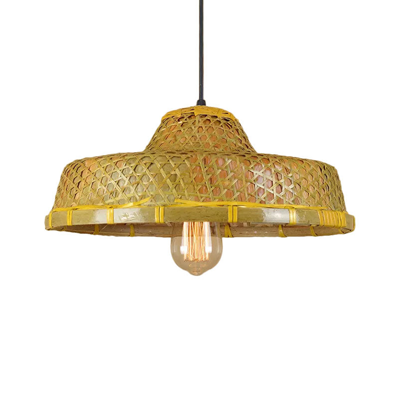 Rustic Hat Shaped Hanging Light Bamboo Shade 1 Light Pendant Lamp over Dining Table Clearhalo 'Ceiling Lights' 'Pendant Lights' 'Pendants' Lighting' 767387