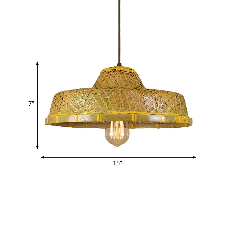 Rustic Hat Shaped Hanging Light Bamboo Shade 1 Light Pendant Lamp over Dining Table Clearhalo 'Ceiling Lights' 'Pendant Lights' 'Pendants' Lighting' 767388