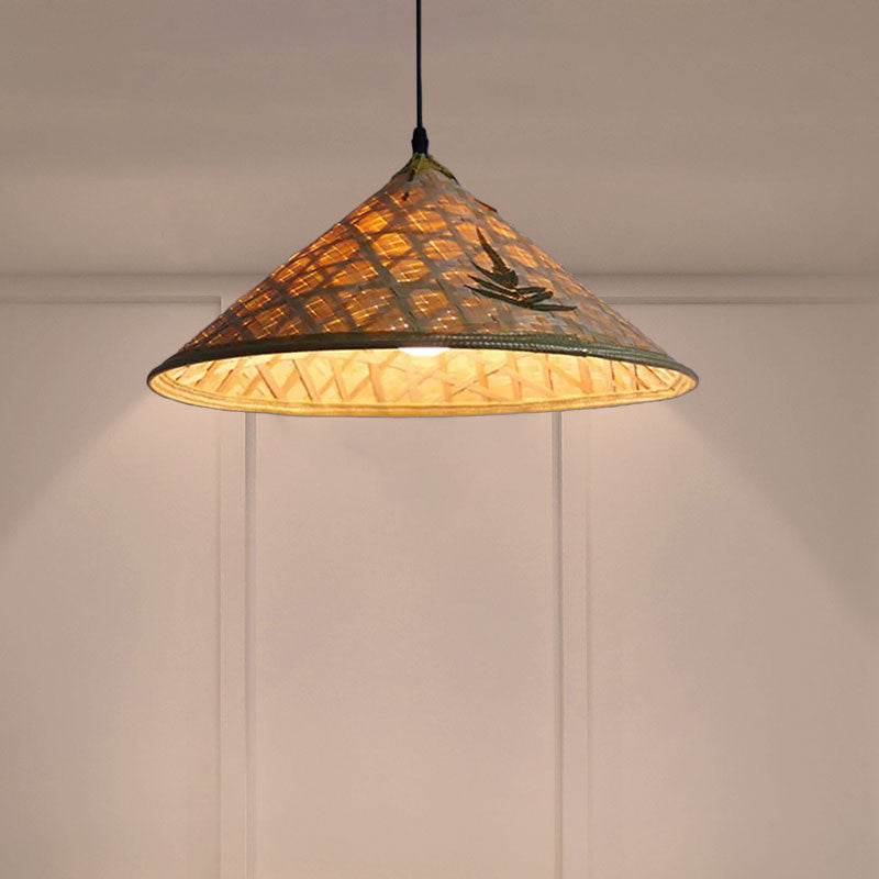 Rustic Hat Shaped Hanging Light Bamboo Shade 1 Light Pendant Lamp over Dining Table Clearhalo 'Ceiling Lights' 'Pendant Lights' 'Pendants' Lighting' 767390
