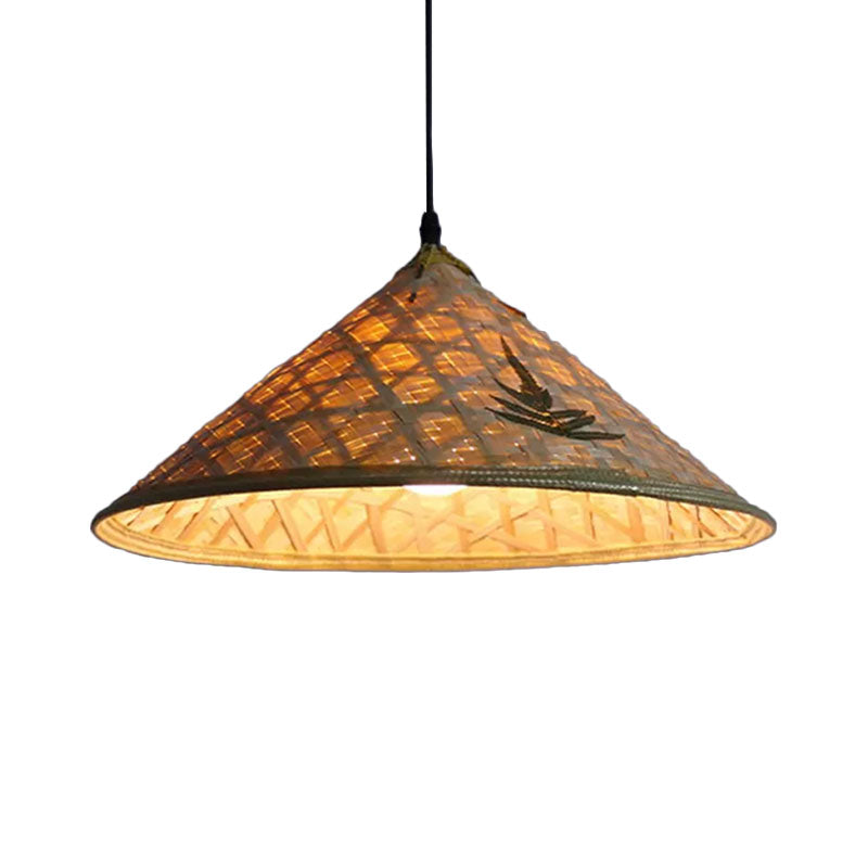 Rustic Hat Shaped Hanging Light Bamboo Shade 1 Light Pendant Lamp over Dining Table Clearhalo 'Ceiling Lights' 'Pendant Lights' 'Pendants' Lighting' 767392