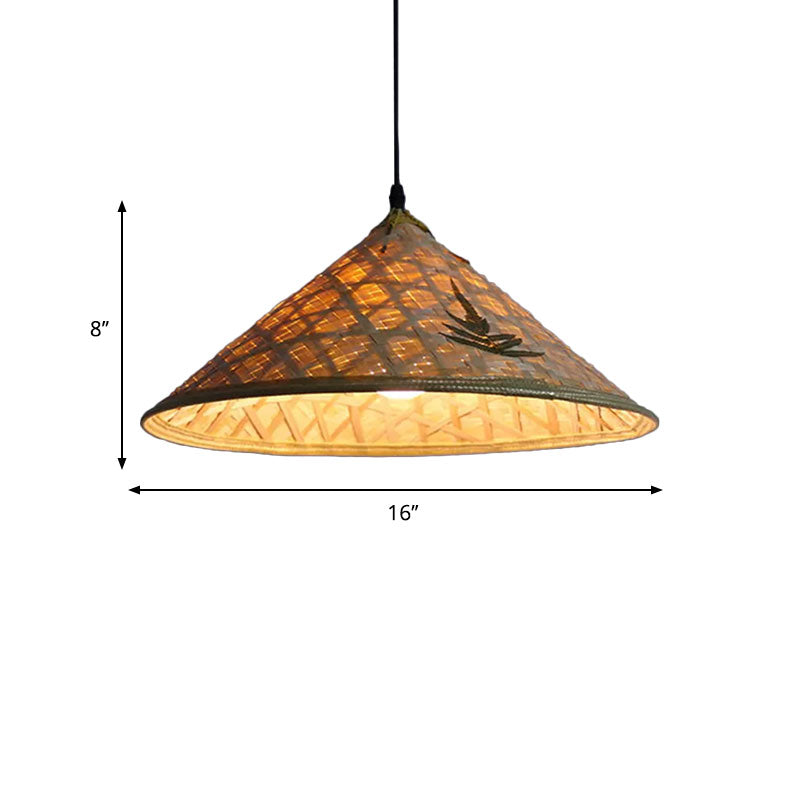 Rustic Hat Shaped Hanging Light Bamboo Shade 1 Light Pendant Lamp over Dining Table Clearhalo 'Ceiling Lights' 'Pendant Lights' 'Pendants' Lighting' 767393