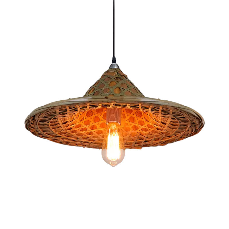 Rustic Hat Shaped Hanging Light Bamboo Shade 1 Light Pendant Lamp over Dining Table Clearhalo 'Ceiling Lights' 'Pendant Lights' 'Pendants' Lighting' 767397