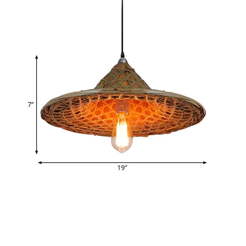 Rustic Hat Shaped Hanging Light Bamboo Shade 1 Light Pendant Lamp over Dining Table Clearhalo 'Ceiling Lights' 'Pendant Lights' 'Pendants' Lighting' 767398