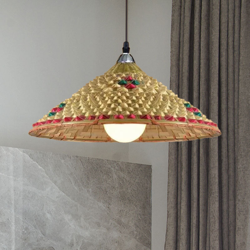 Rustic Hat Shaped Hanging Light Bamboo Shade 1 Light Pendant Lamp over Dining Table Clearhalo 'Ceiling Lights' 'Pendant Lights' 'Pendants' Lighting' 767399