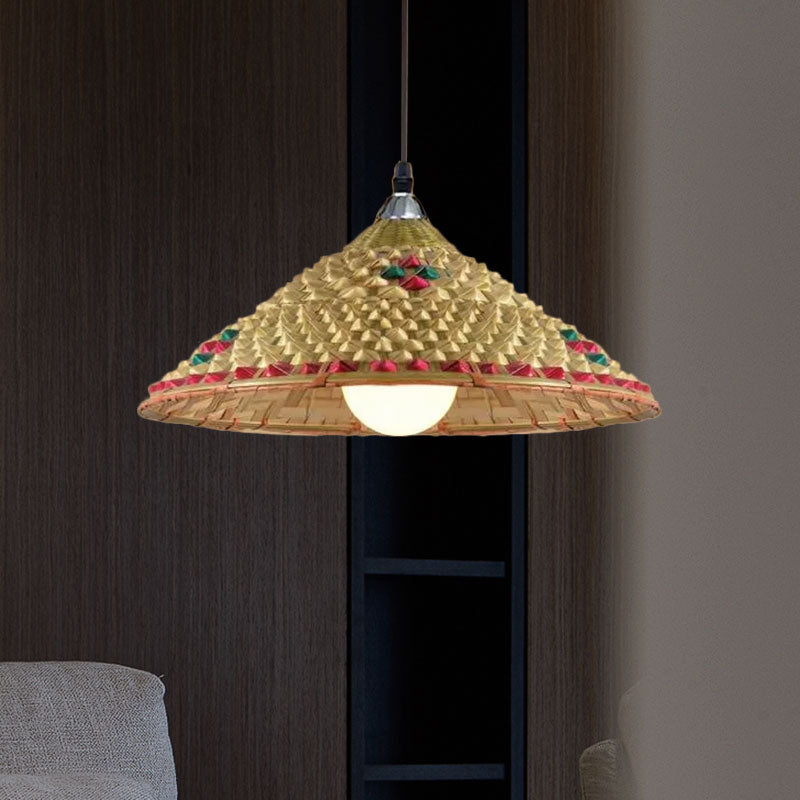 Rustic Hat Shaped Hanging Light Bamboo Shade 1 Light Pendant Lamp over Dining Table Clearhalo 'Ceiling Lights' 'Pendant Lights' 'Pendants' Lighting' 767400