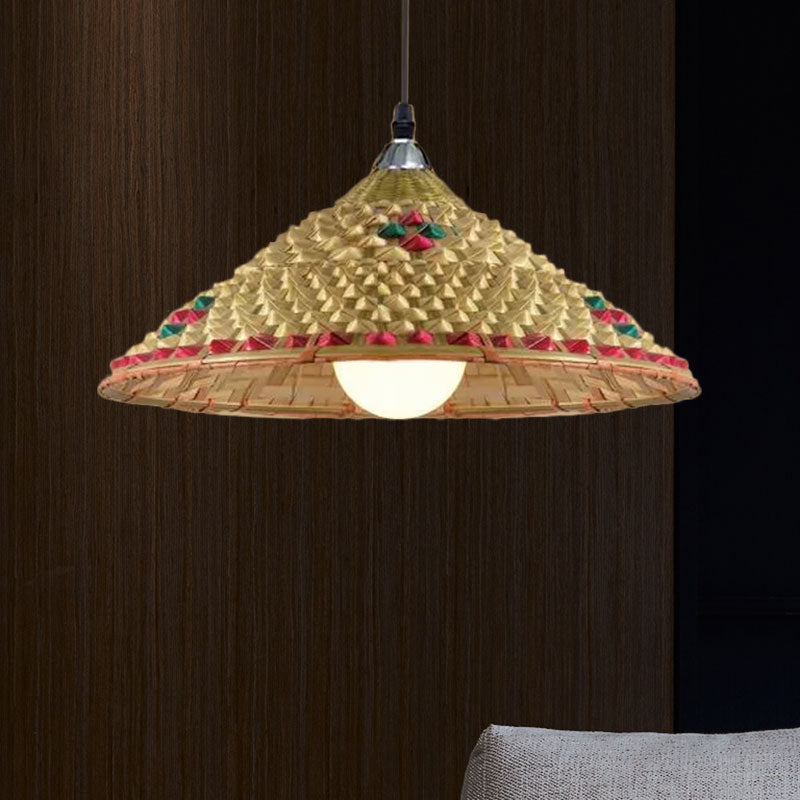 Rustic Hat Shaped Hanging Light Bamboo Shade 1 Light Pendant Lamp over Dining Table Clearhalo 'Ceiling Lights' 'Pendant Lights' 'Pendants' Lighting' 767401
