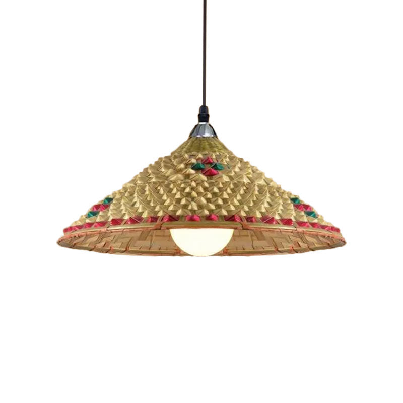 Rustic Hat Shaped Hanging Light Bamboo Shade 1 Light Pendant Lamp over Dining Table Clearhalo 'Ceiling Lights' 'Pendant Lights' 'Pendants' Lighting' 767402