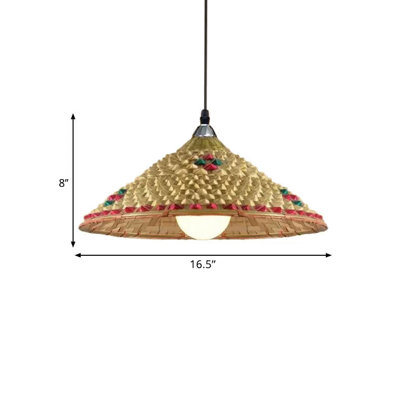 Rustic Hat Shaped Hanging Light Bamboo Shade 1 Light Pendant Lamp over Dining Table Clearhalo 'Ceiling Lights' 'Pendant Lights' 'Pendants' Lighting' 767403