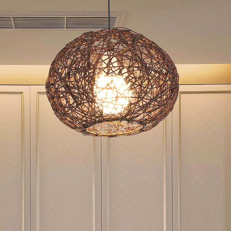 Brown/Ivory Bird‘s Nest Hanging Light Farmhouse Rattan Single Pendant Lamp over Table Clearhalo 'Ceiling Lights' 'Lighting' 'Pendant Lights' 767405_499e4ebe-a3c1-418b-ada2-2befbb0990d9