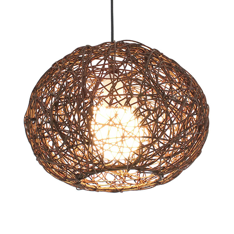 Brown/Ivory Bird‘s Nest Hanging Light Farmhouse Rattan Single Pendant Lamp over Table Clearhalo 'Ceiling Lights' 'Lighting' 'Pendant Lights' 767407_b4d8b2ec-15bf-4c79-b053-c12be720f4e2