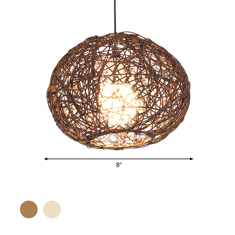 Brown/Ivory Bird‘s Nest Hanging Light Farmhouse Rattan Single Pendant Lamp over Table Clearhalo 'Ceiling Lights' 'Lighting' 'Pendant Lights' 767408_0c2a0b09-102d-4f21-a0b2-efa070904e58