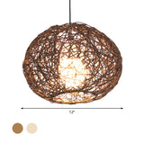 Brown/Ivory Bird‘s Nest Hanging Light Farmhouse Rattan Single Pendant Lamp over Table Clearhalo 'Ceiling Lights' 'Lighting' 'Pendant Lights' 767410_17922bf9-8032-4441-ba17-2e661a91ced6
