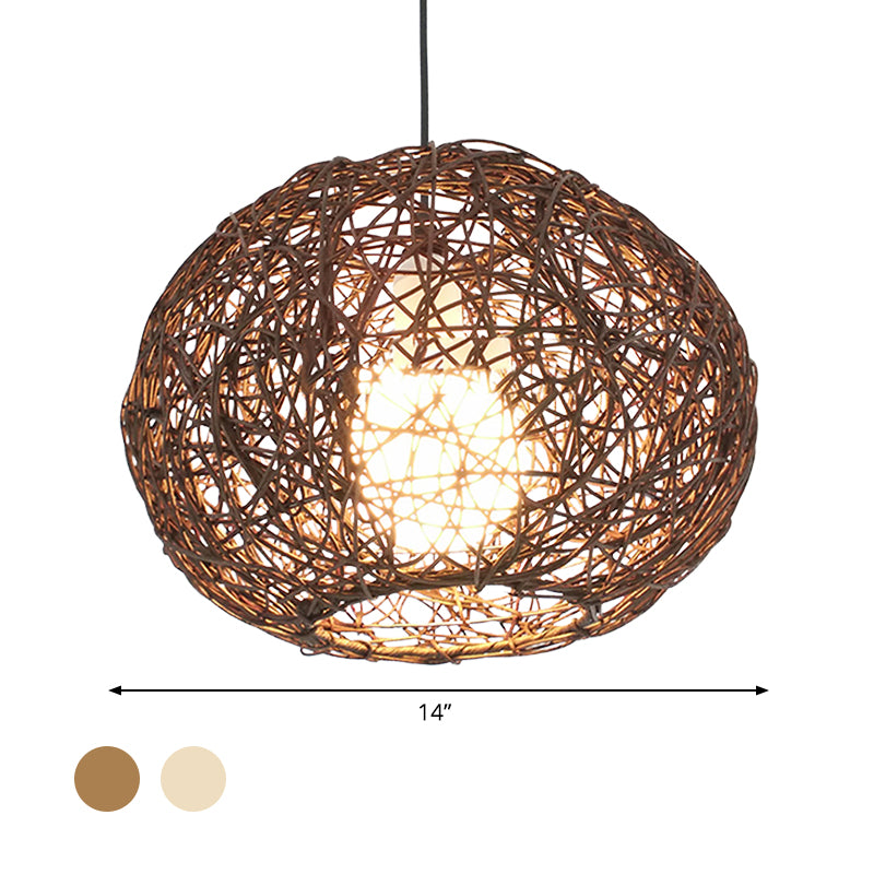 Brown/Ivory Bird‘s Nest Hanging Light Farmhouse Rattan Single Pendant Lamp over Table Clearhalo 'Ceiling Lights' 'Lighting' 'Pendant Lights' 767411_5f0168ab-cc17-40b1-853a-914051aeaf4c