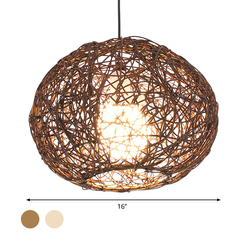 Brown/Ivory Bird‘s Nest Hanging Light Farmhouse Rattan Single Pendant Lamp over Table Clearhalo 'Ceiling Lights' 'Lighting' 'Pendant Lights' 767412_941503ab-92c0-4382-8b2b-8e85d47f86cc