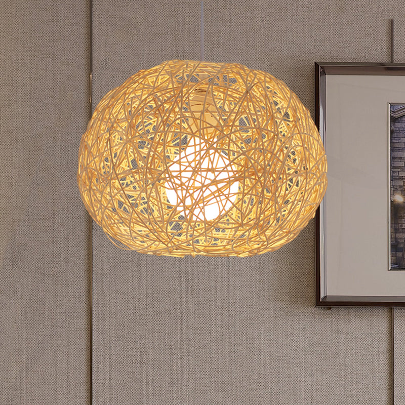 Brown/Ivory Bird‘s Nest Hanging Light Farmhouse Rattan Single Pendant Lamp over Table Clearhalo 'Ceiling Lights' 'Lighting' 'Pendant Lights' 767414_fab3acfd-b7d6-49f8-a452-7567daa58369